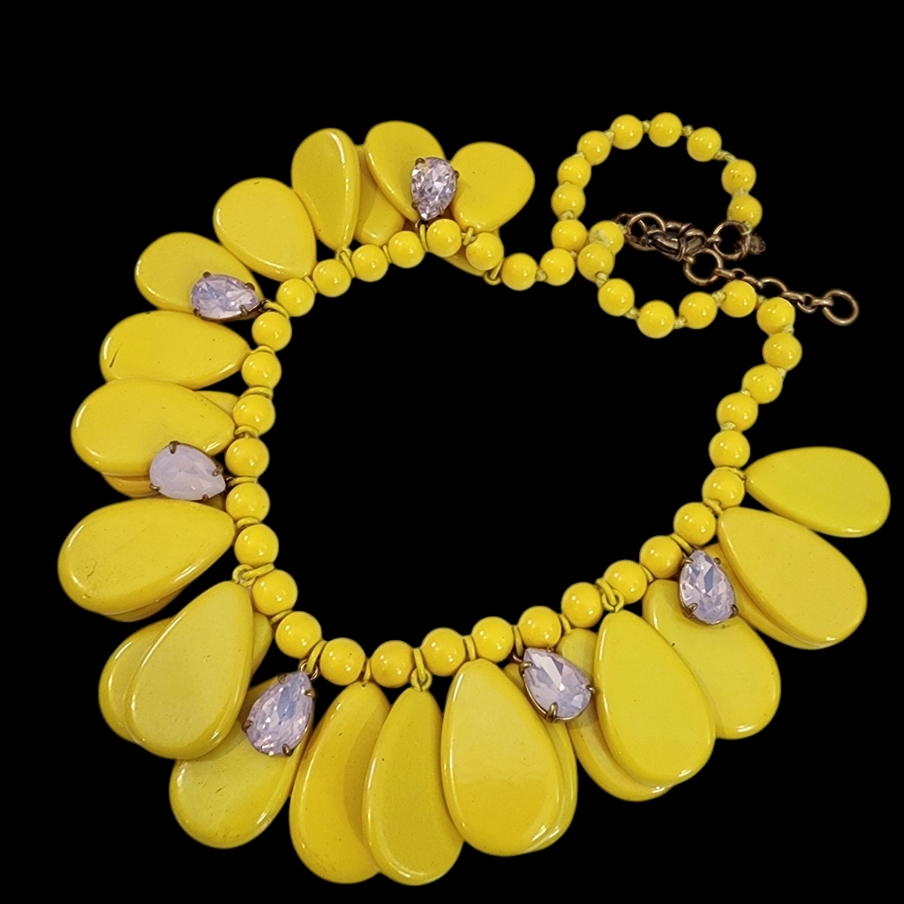 Vintage J. Crew statement necklace yellow teardrops pink rhinestones chunkyA0266 - Picture 6 of 13